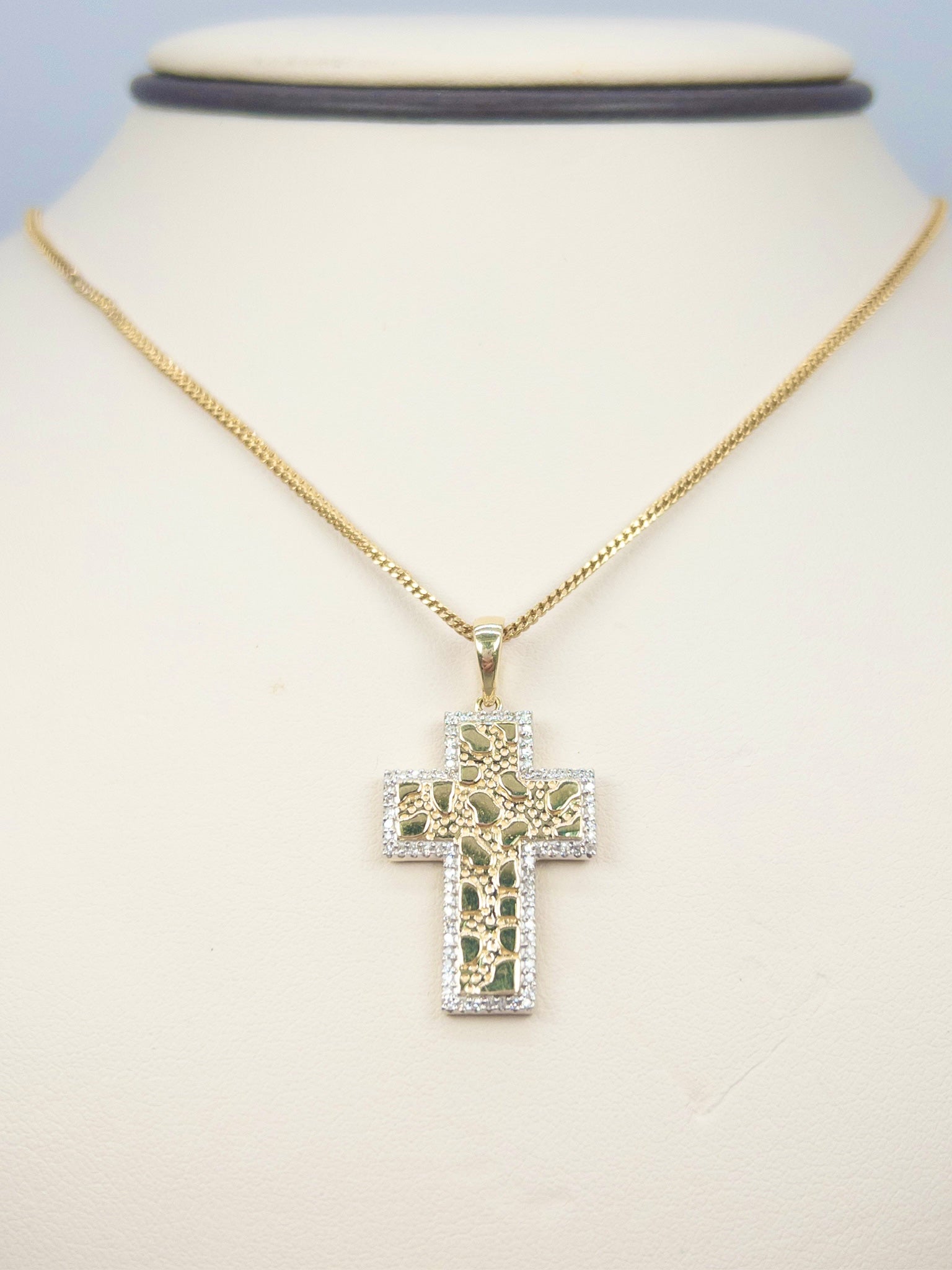 Nugget Cross Charm with Diamonds