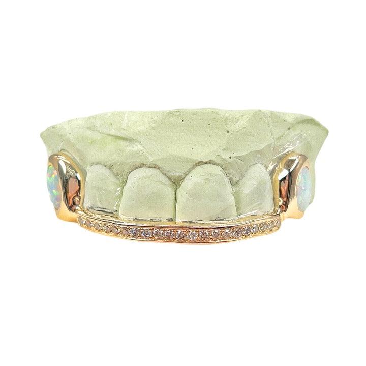 Custom Diamond Bar Grillz with Opal Fangs