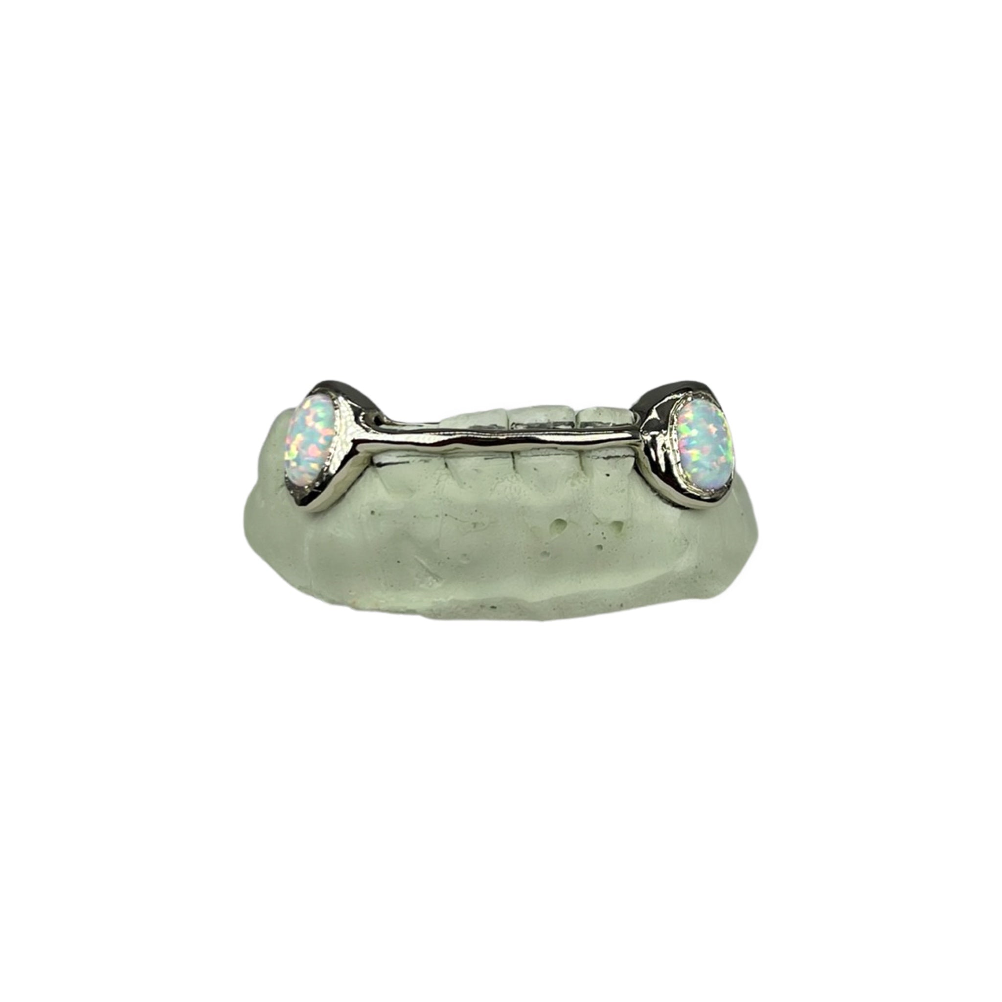 2 Piece Opal Fangs Grillz with Wire Bar