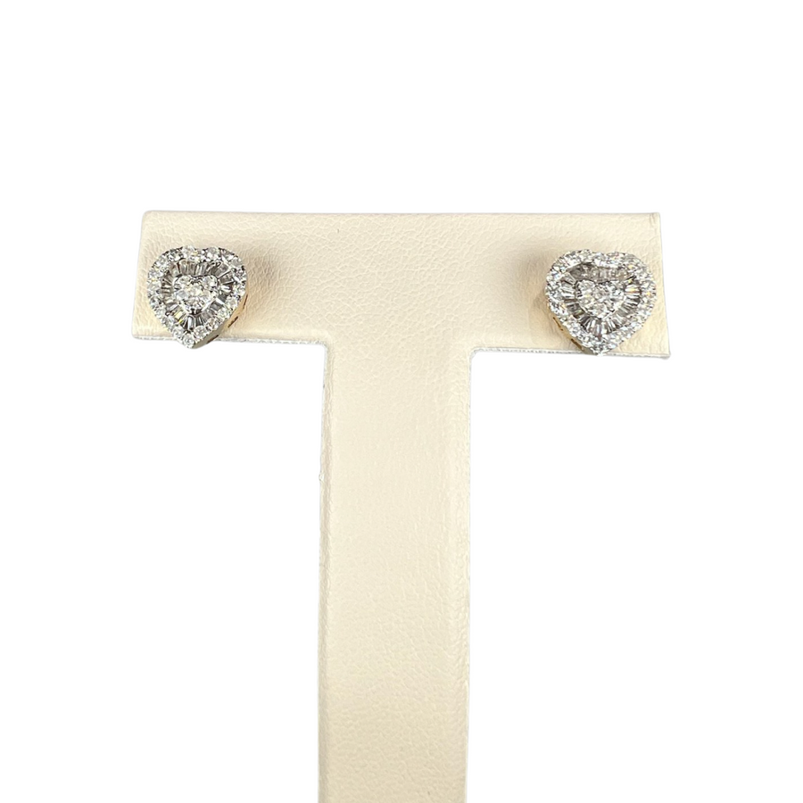 Heart Round and Baguette Diamond Earrings
