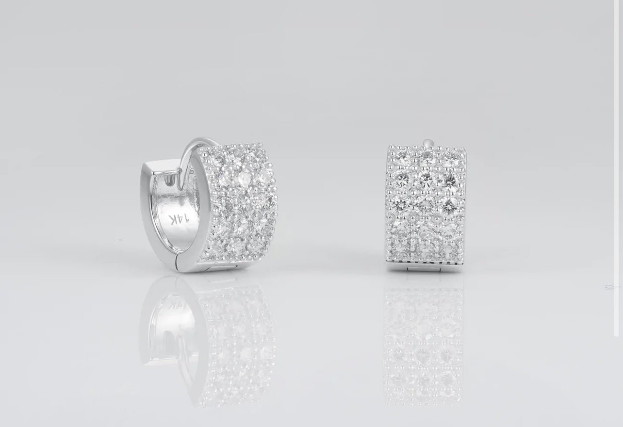 Three Row Diamond Huggie Earrings Cali Grillz