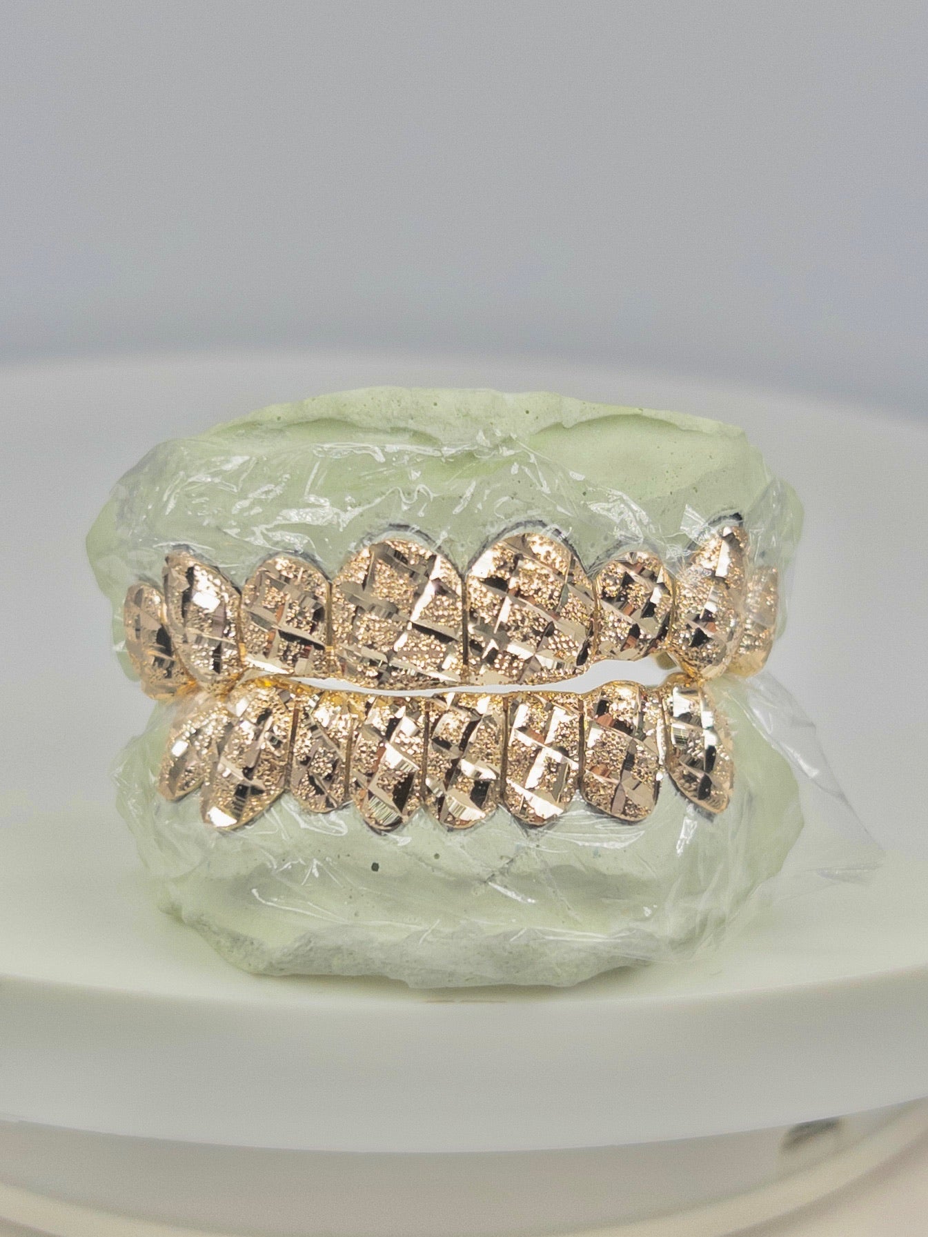 Custom Diamond Dust Diamond Cuts Gold Grillz