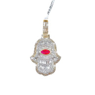 Diamond Hamsa with Ruby Eye Pendant