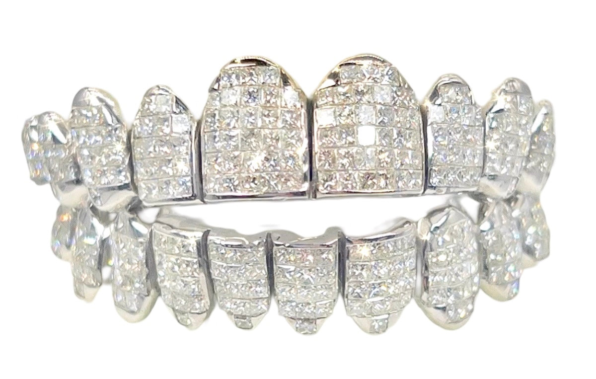 Custom VS1 Clarity Invisible Set Princess Cut Diamond Grillz