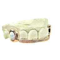 Custom Diamond Bar Grillz with Opal Fangs