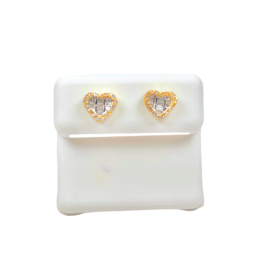 Two Tone Baguette Heart Earrings