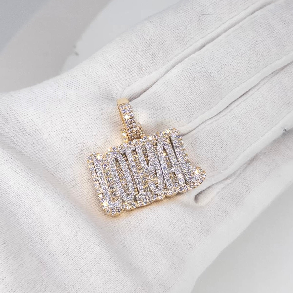 Custom Double Layered Name Pendant with Natural Diamonds