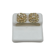 Triple layered round and baguette diamond earrings