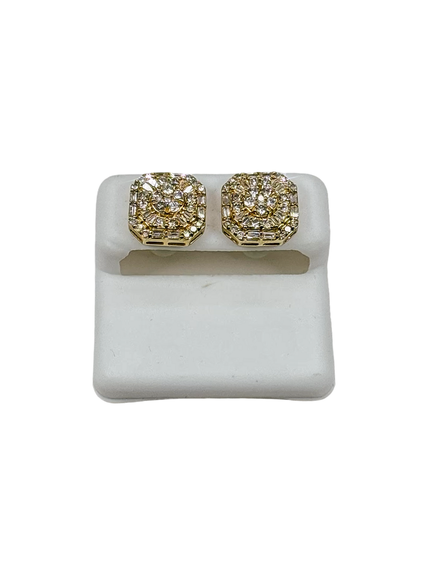 Baguette and Round Diamond Cluster Earrings