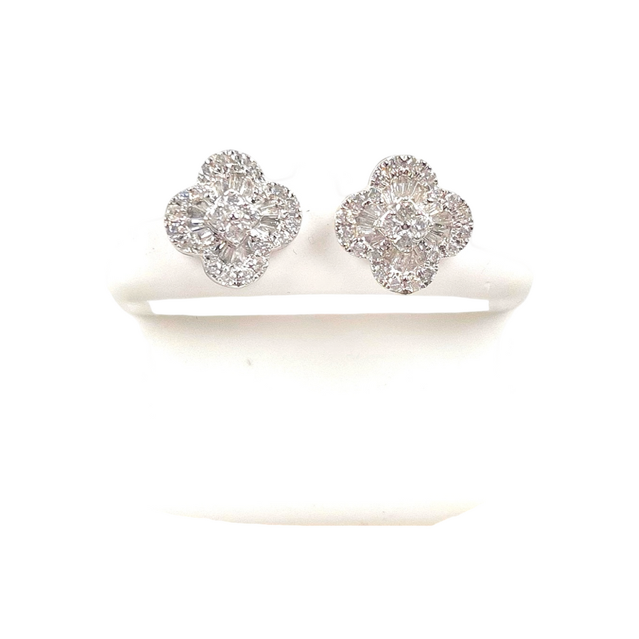 Clover Baguette and Round Diamond Earrings