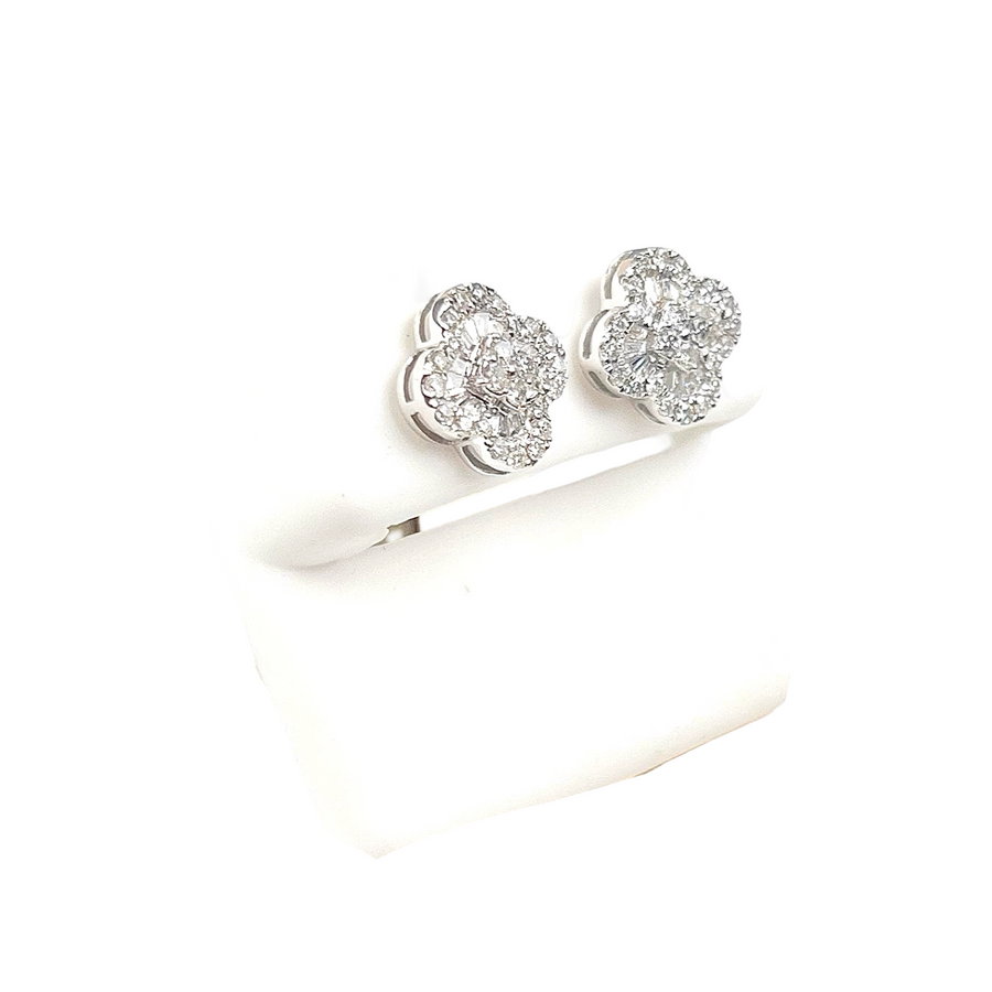 Clover Baguette and Round Diamond Earrings