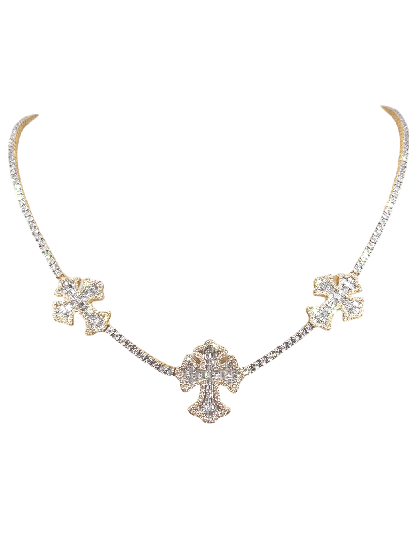Baguette Three Cross Chain · Cali Jewelers