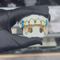 Custom 8 on 4 Opal with Bottom Diamond Fangs Grillz