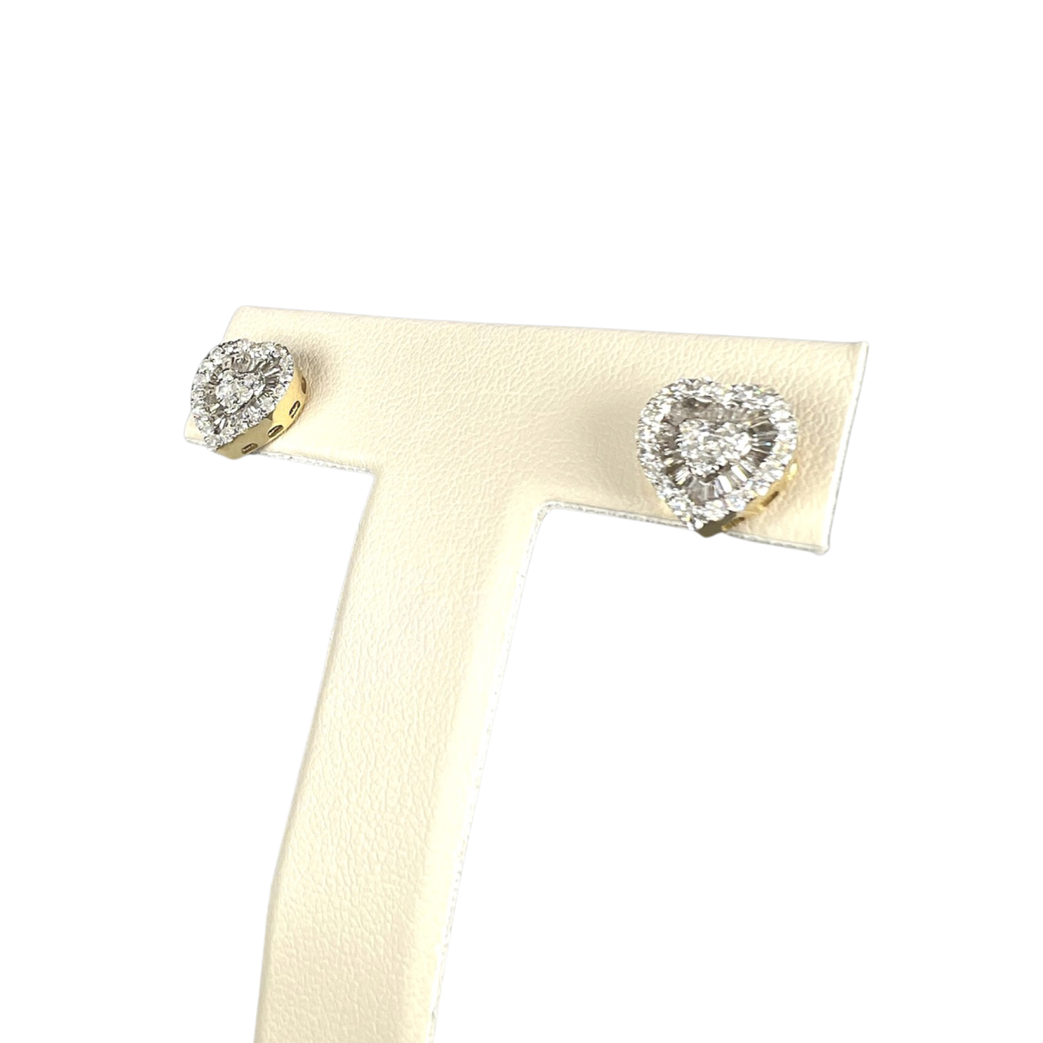 Heart Round and Baguette Diamond Earrings