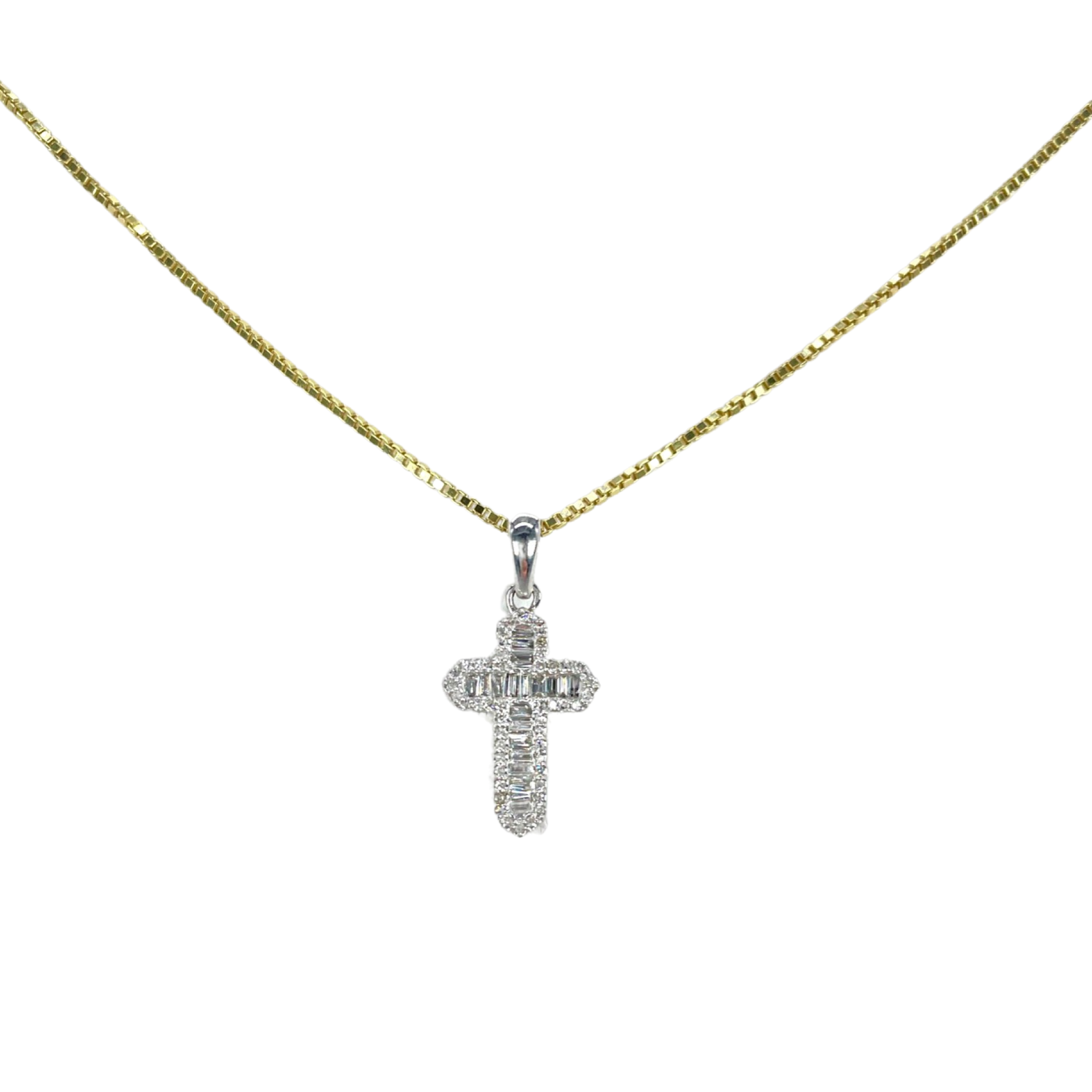 Baguette and Round Diamond Cross Charm