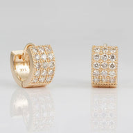 Three Row Diamond Huggie Earrings