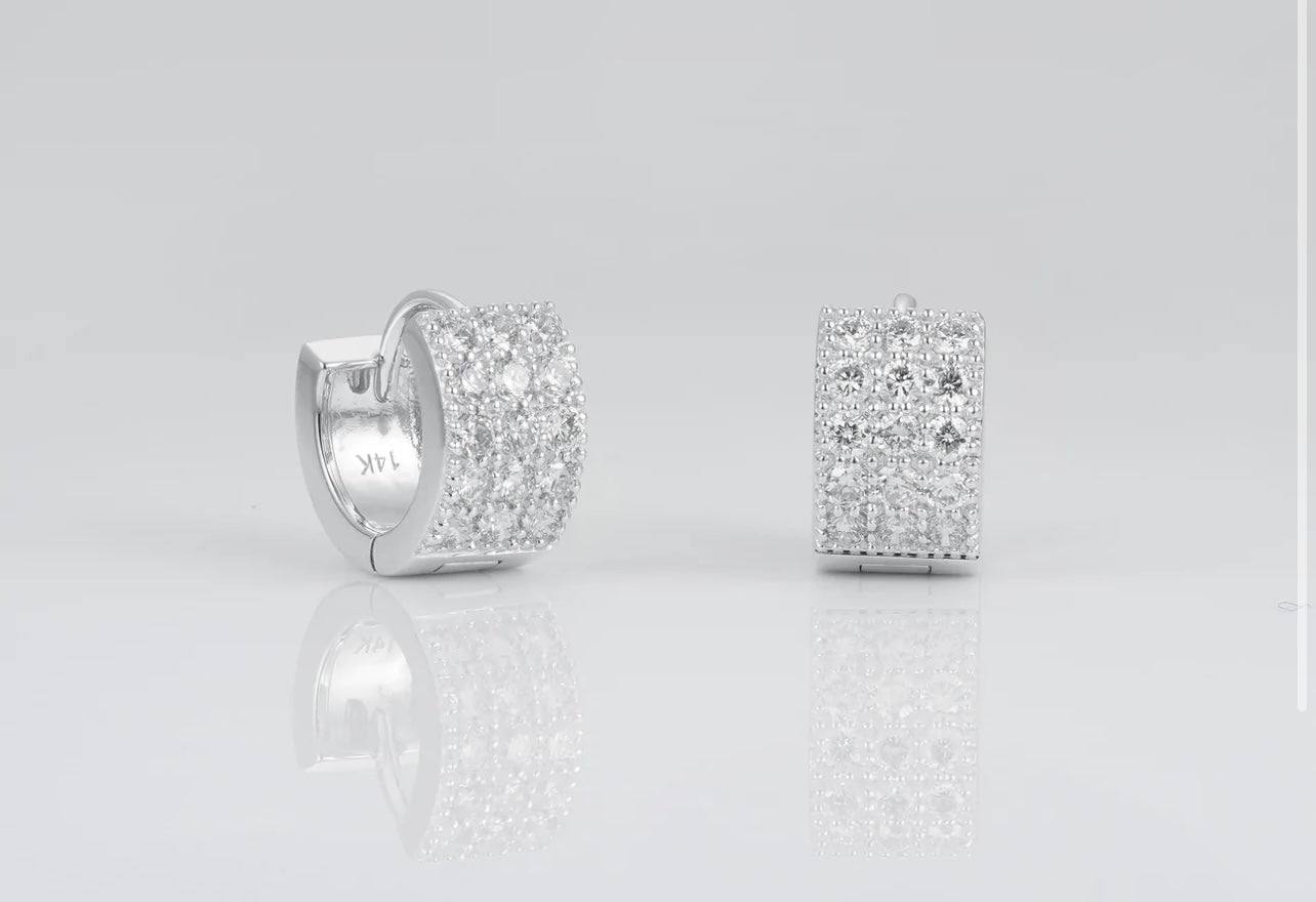Three Row Diamond Huggie Earrings